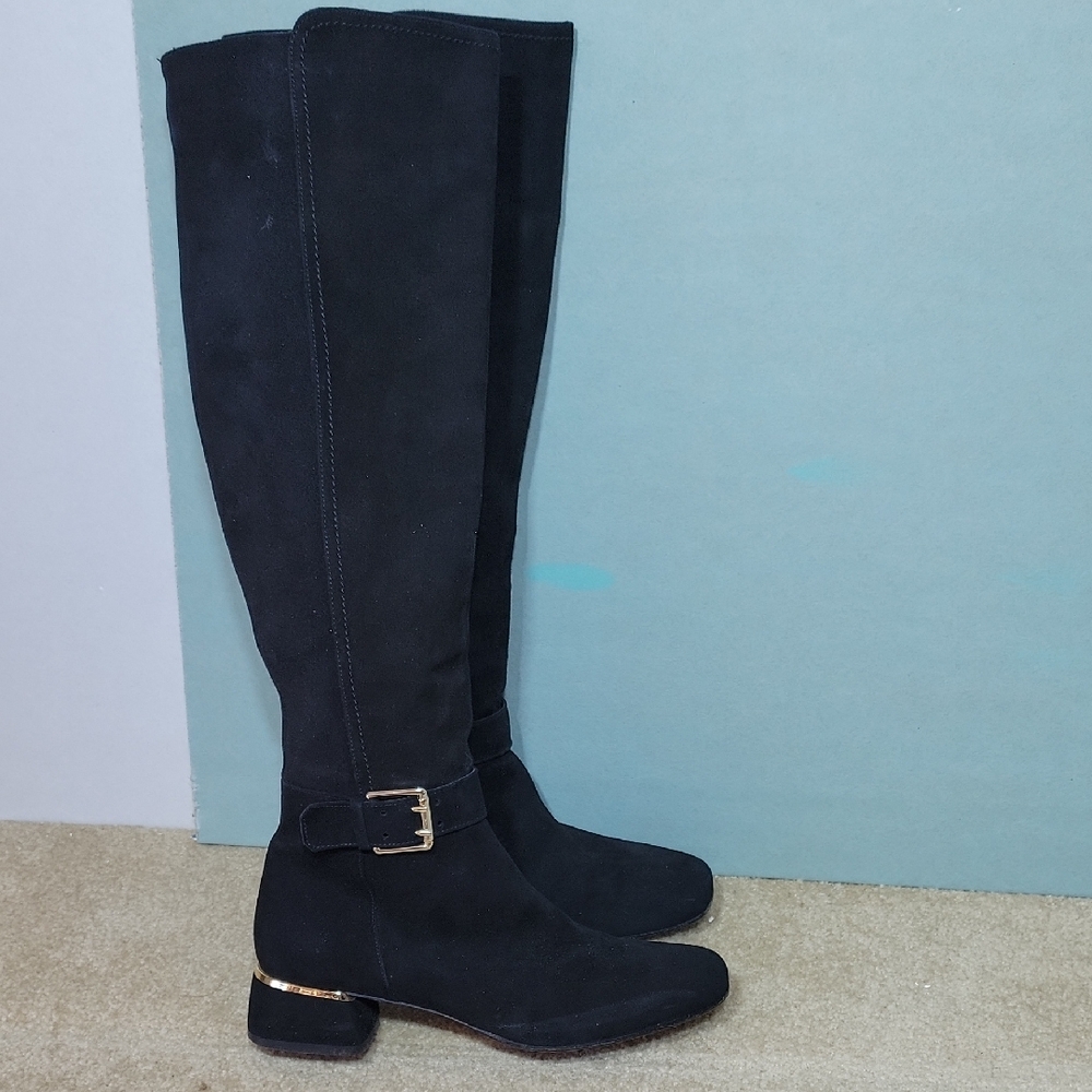 Vero Cuoio Black Over the Knee Boots with Gold Buckle